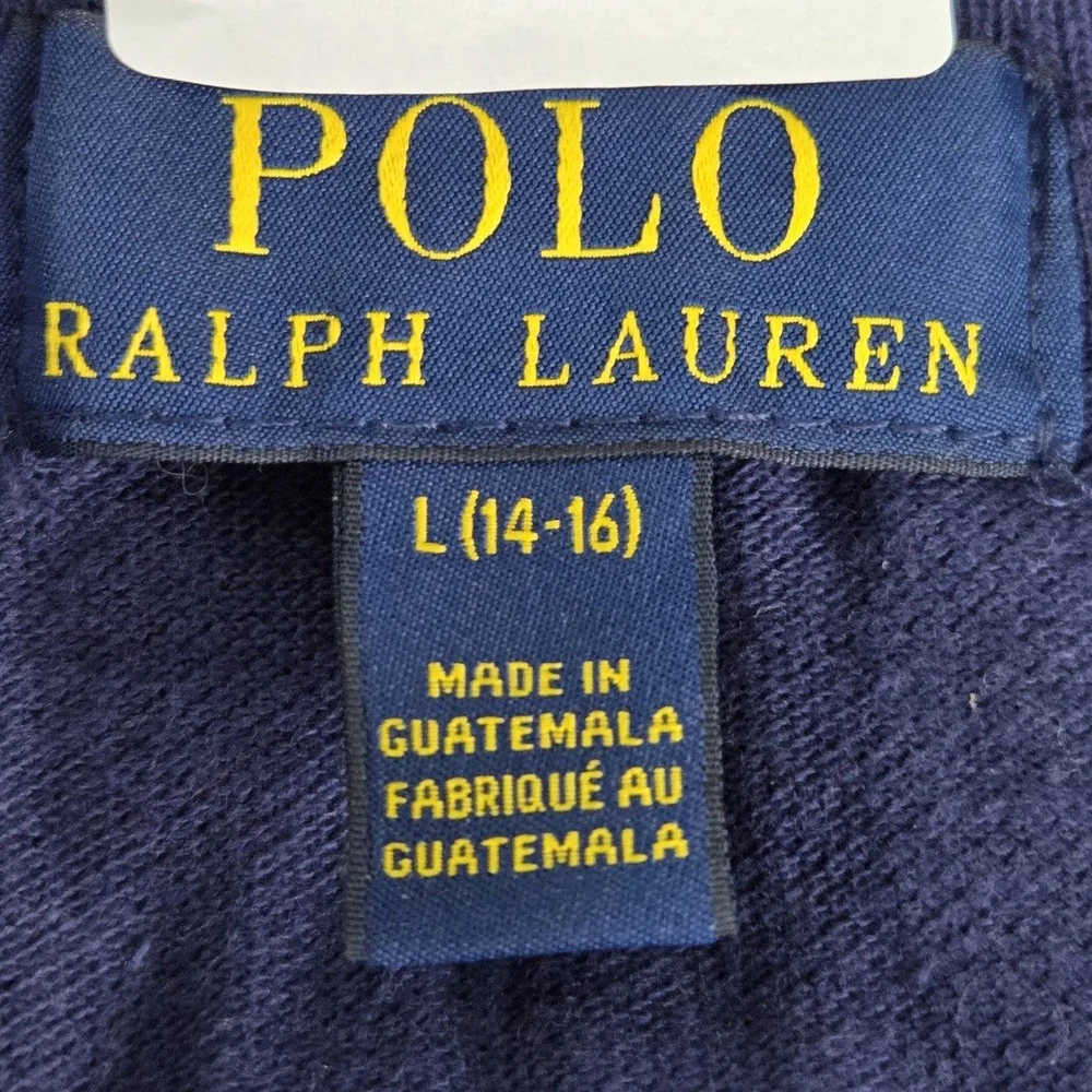 Polo Ralph Lauren Boy Polo L (14-16) Navy Embroidered Rugby Striped Polo‎ Logo